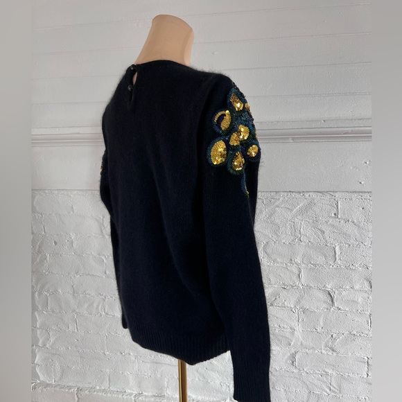 I.B. Diffusion Floral Sequined Silk Angora Sweater Black Fuzzy Vintage 90’s - Picture 6 of 15